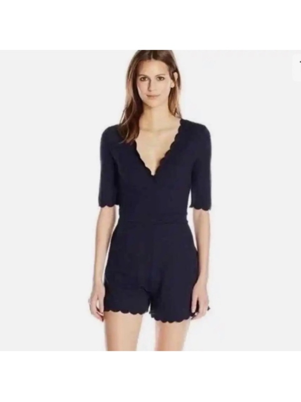 French Connection NWT Beau Scalloped navy shortsleeved feminine romper size 4